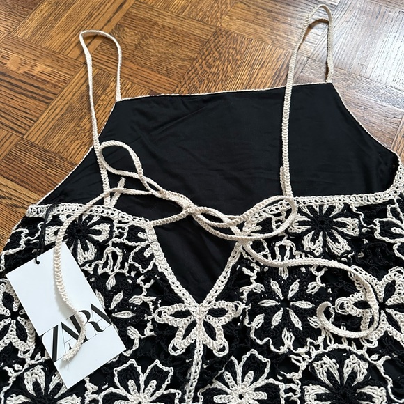 Zara new with tags crochet black and ecru dress. - Picture 4 of 5